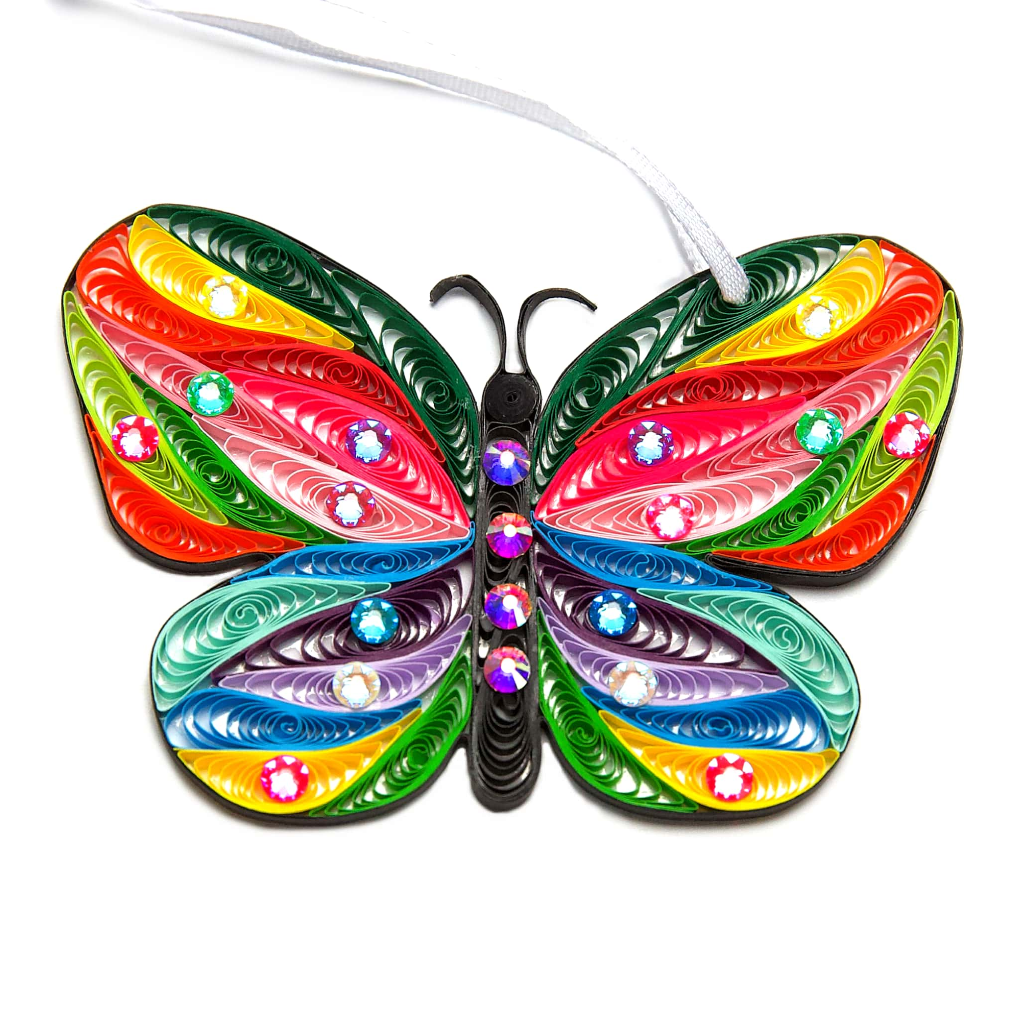 Butterfly (Rainbow, with Genuine Crystals), Handmade Quilling Paper Ornament