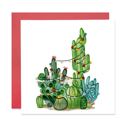 Cactus (Christmas Lights), Handmade Quilling Greeting Card