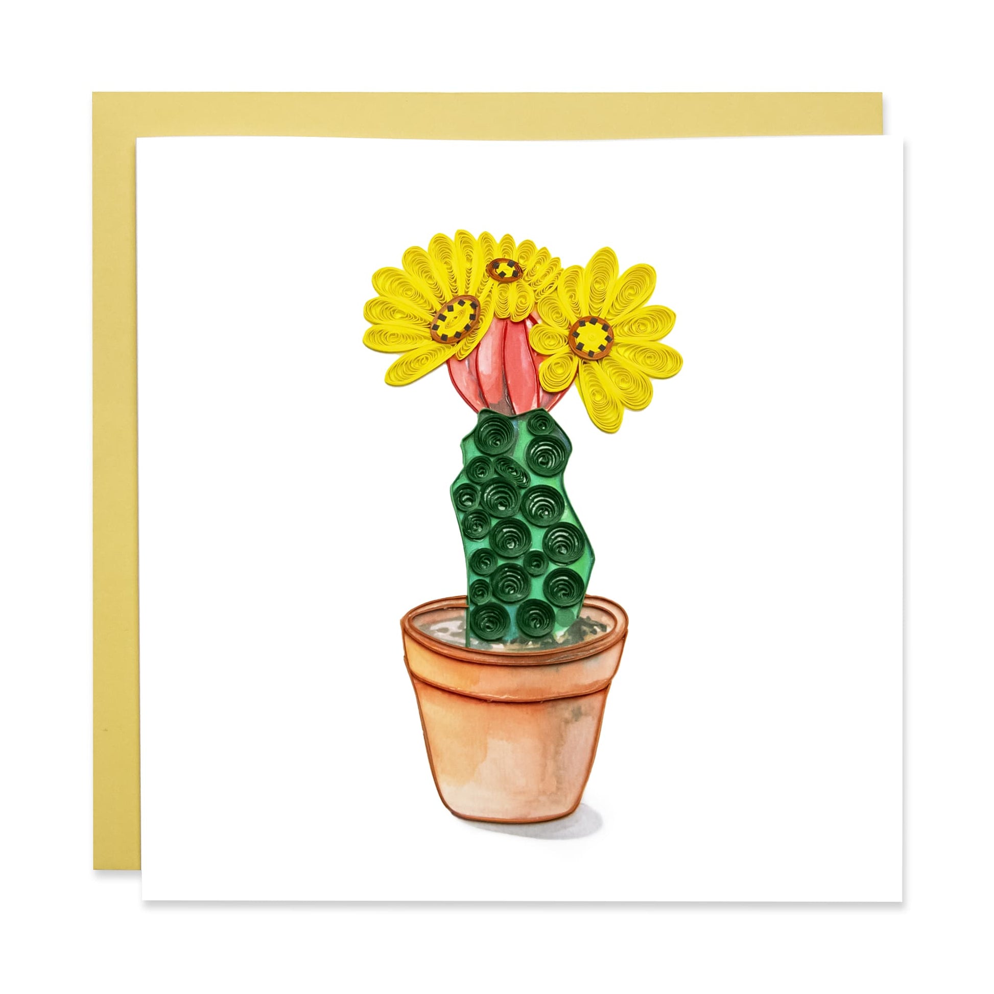 Cactus (Yellow Flower), Handmade Quilling Greeting Card