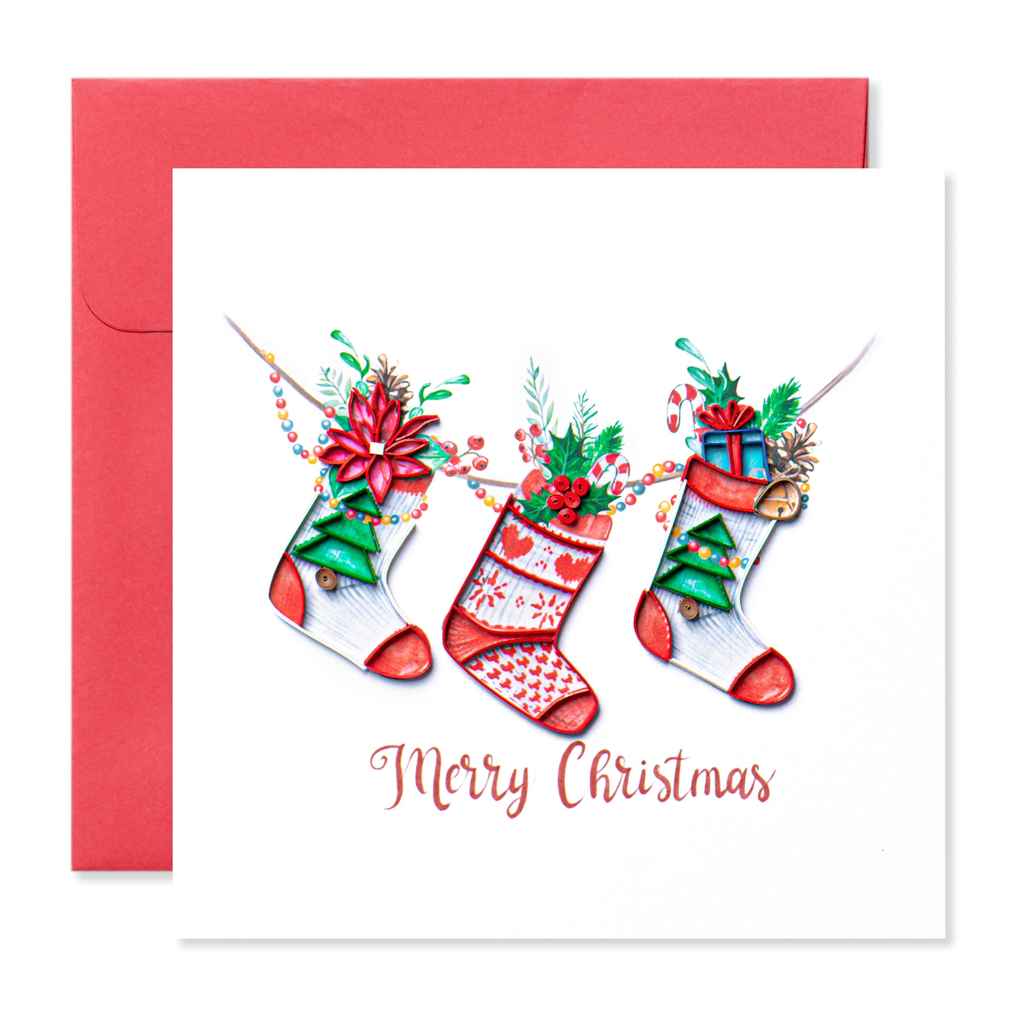 Christmas Stocking, Handmade Quilling Greeting Card