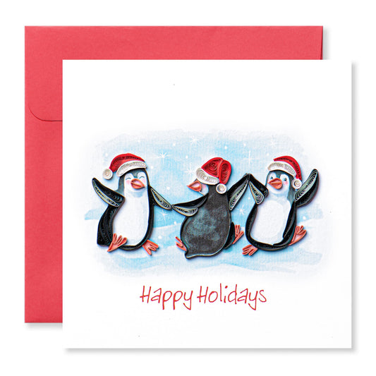 Dancing Christmas Penguin, Handmade Quilling Paper Greeting Card