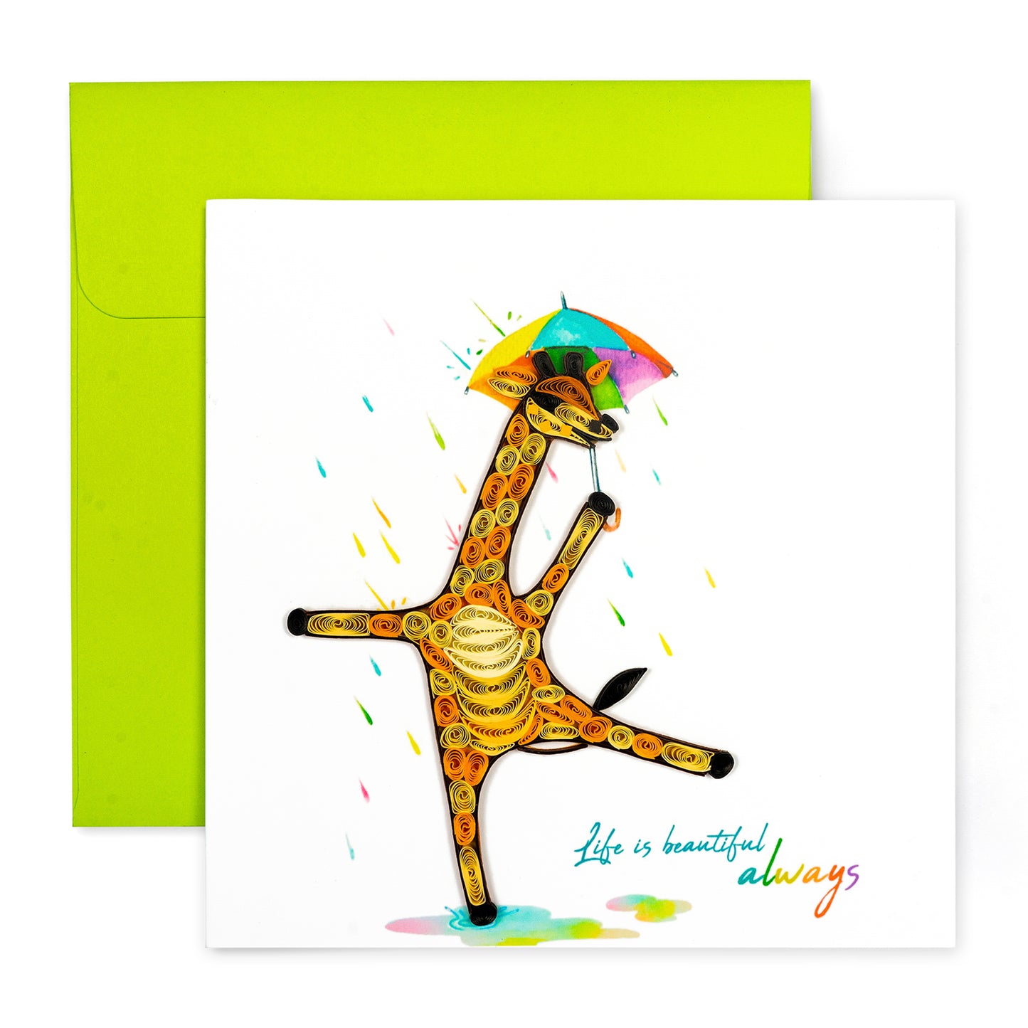 Dancing Giraffe, Handmade Quilling Greeting Card