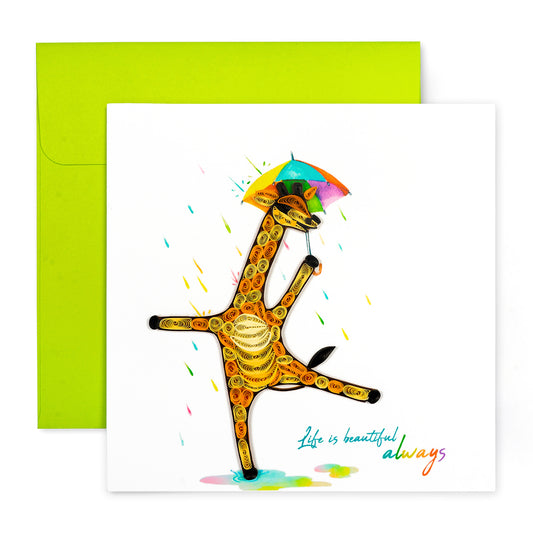 Dancing Giraffe, Handmade Quilling Greeting Card