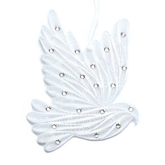 Dove (White, with Genuine Austria Crystals), Handmade Quilling Paper Ornament