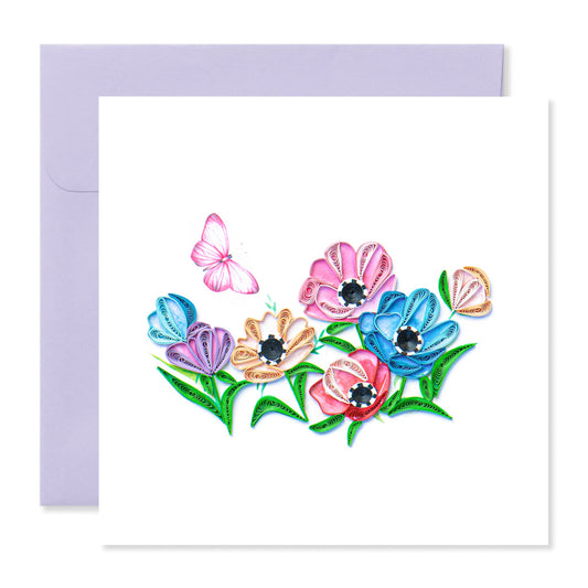 Garden with Butterfly, Handmade Quilling Greeting Card