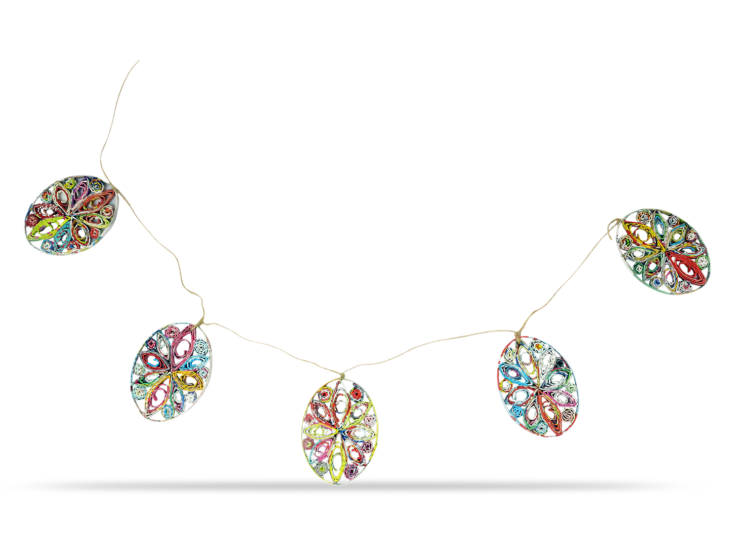 Garland of 5 oval eggs in multicolors