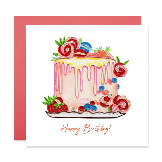 Happy Birthday Cake, Handmade Quilling Birthday Card