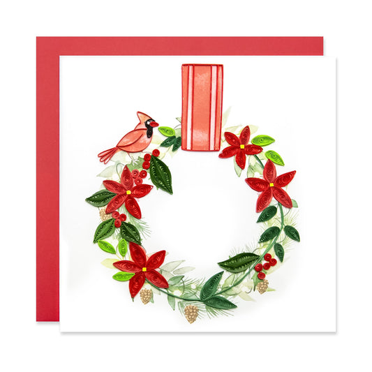 Holiday Wreath, Handmade Quilling Paper Greeting Card