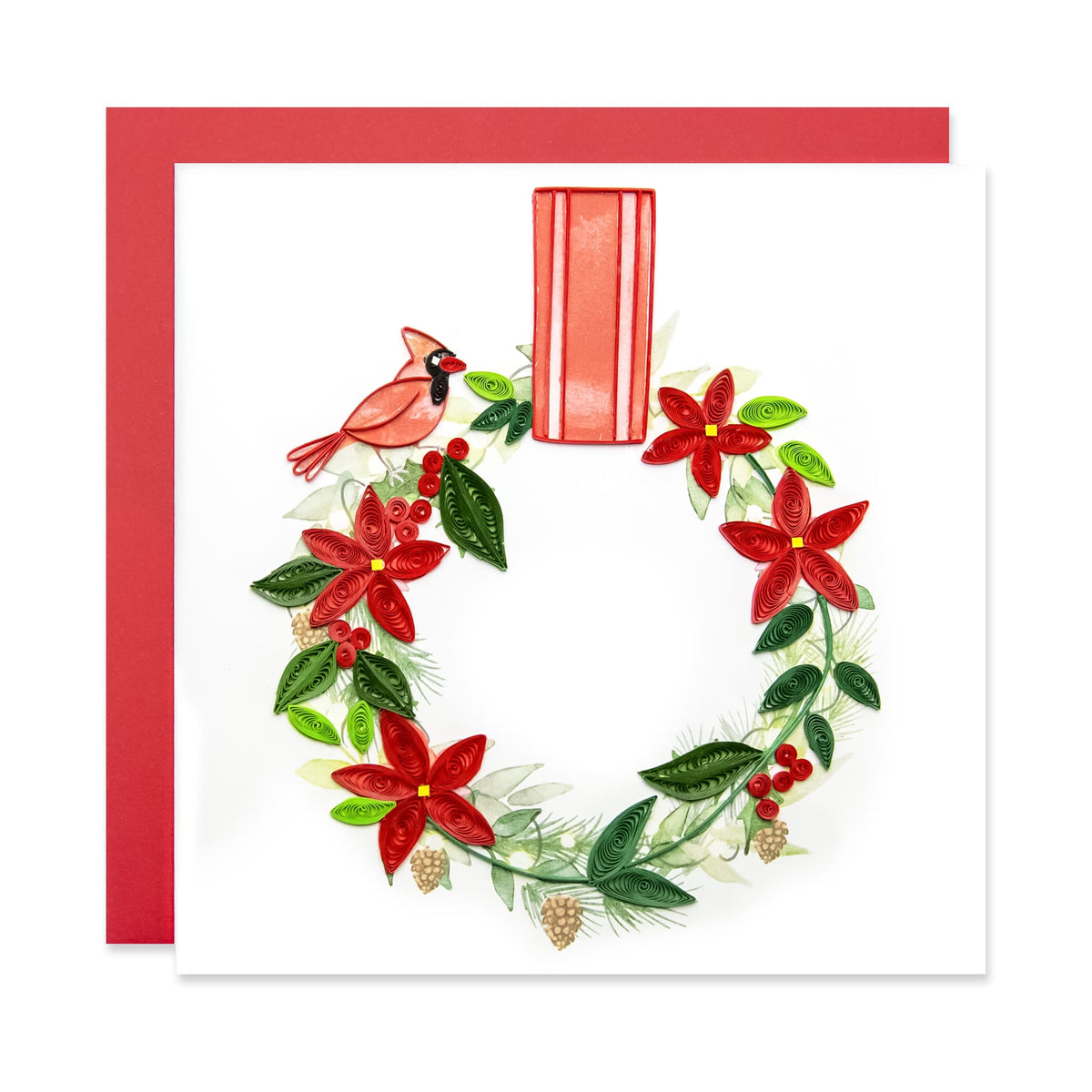 Holiday Wreath, Handmade Quilling Paper Greeting Card