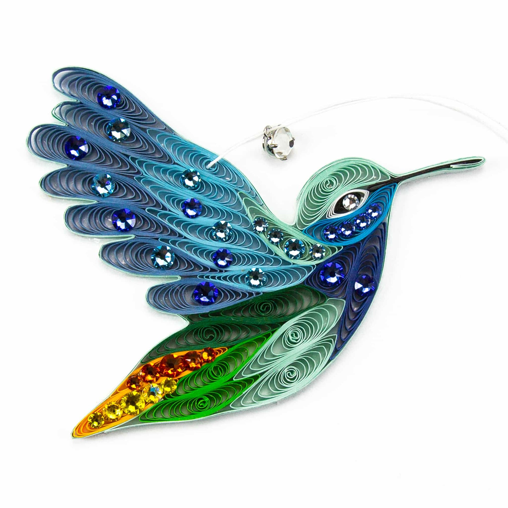 Hummingbird (with Genuine Crystals), Handmade Quilling Paper Ornament