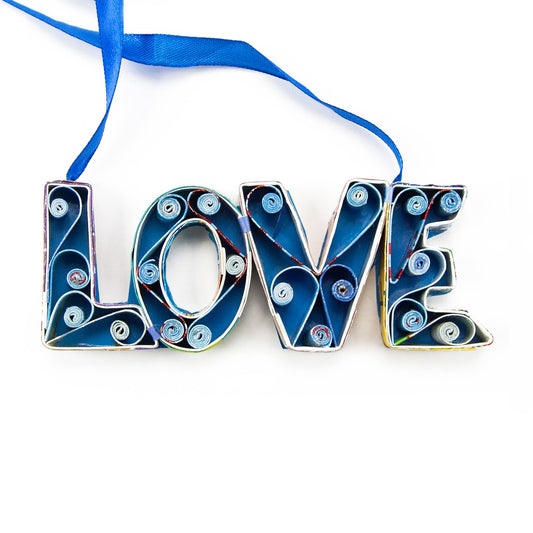 LOVE, Handmade Recycled Paper Quilling Ornament