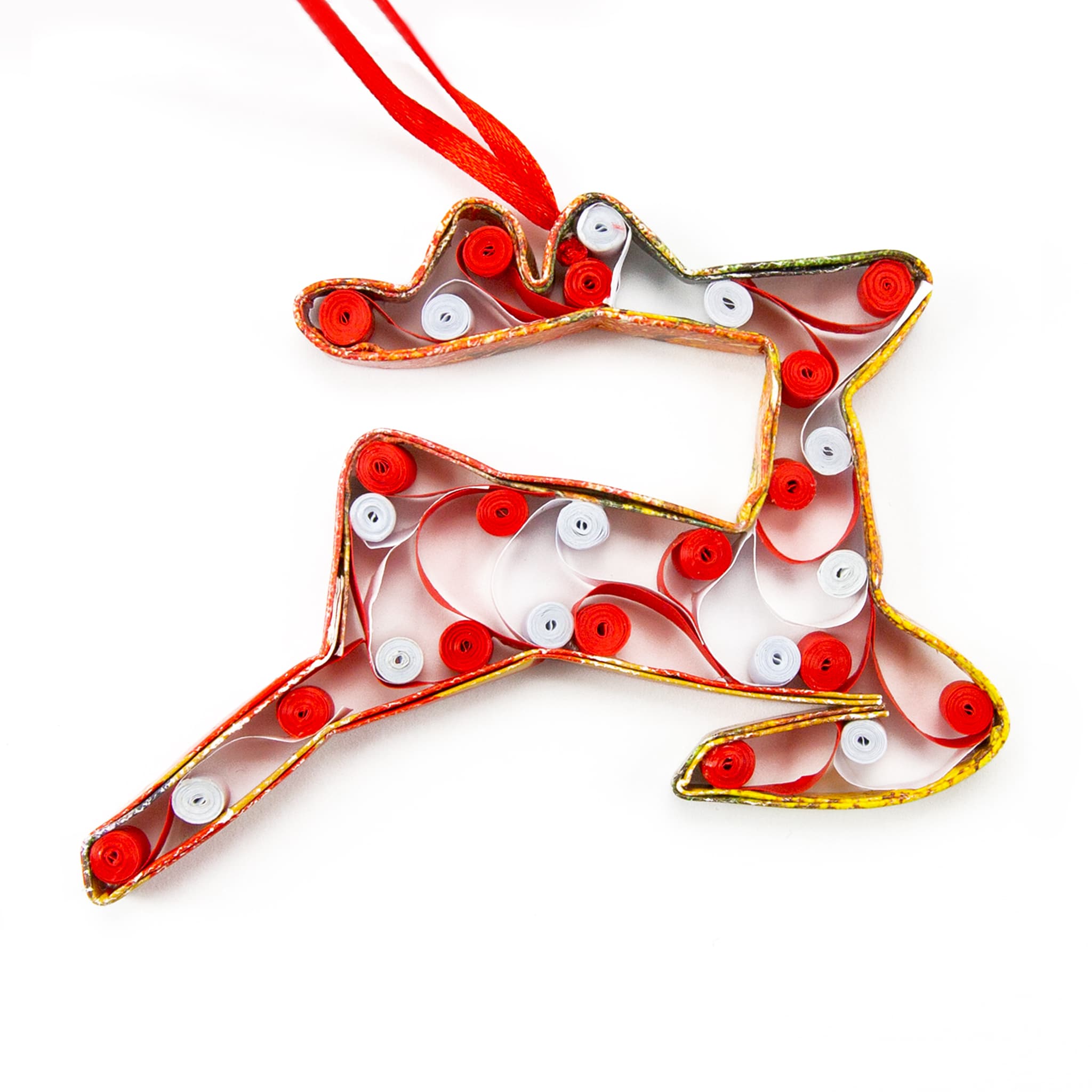 Leaping Reindeer, Handmade Recycled Paper Quilling Ornament