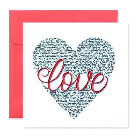 Love Heart, Handmade Quilling Paper Greeting Card