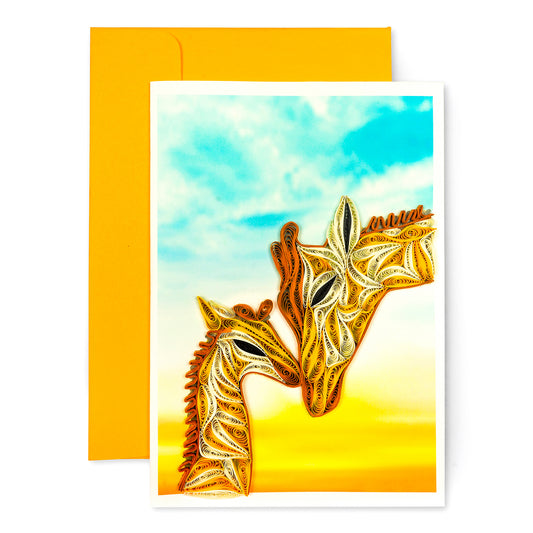 Mother and Child Giraffe, Handmade Quilling Greeting Card