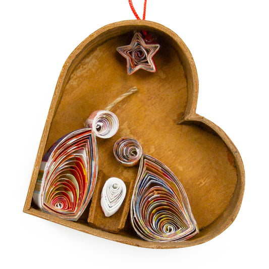 Nativity (Heart), Handmade Cinnamon and Recycled Quilling Paper Ornament