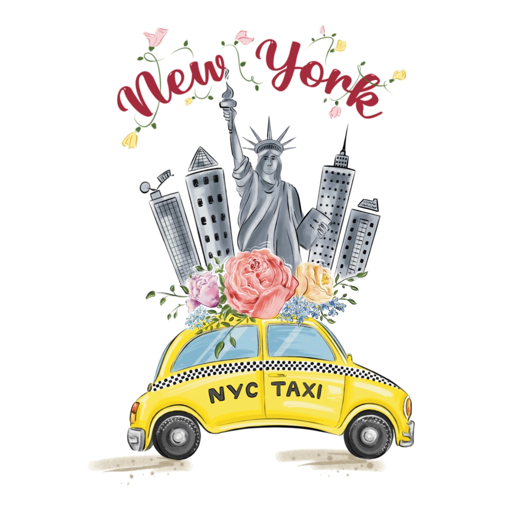New York Taxi Spring Theme, Handmade Quilling Paper Greeting Card