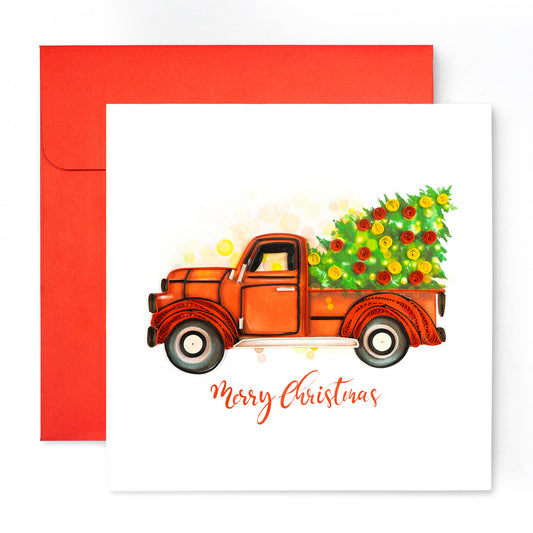 Red Truck, Handmade Quilling Paper Greeting Card