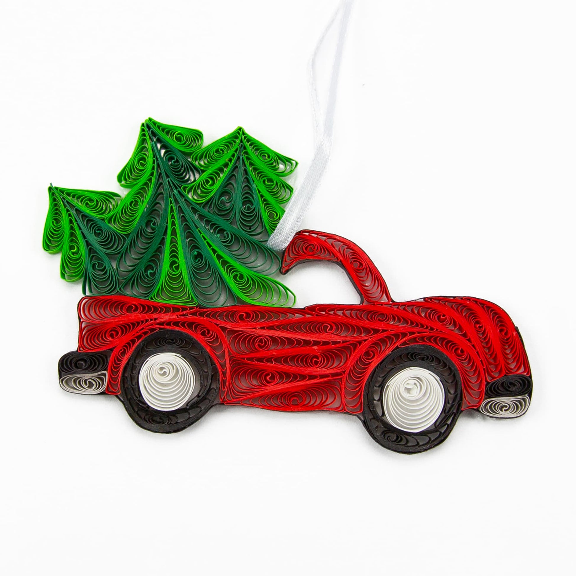 Red Truck With Christmas Tree, Handmade Quilling Paper Ornament