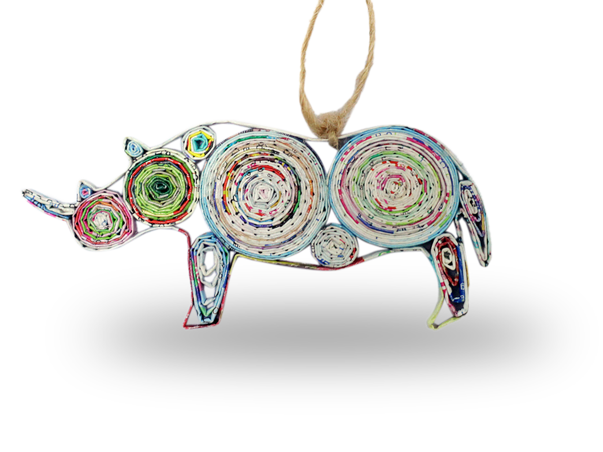 Rhino, Handmade Recycled Quilling Paper Ornament