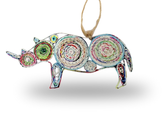 Rhino, Handmade Recycled Quilling Paper Ornament