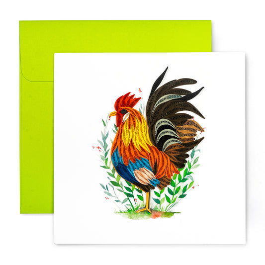 Rooster (Colorful), Handmade Quilling Greeting Card