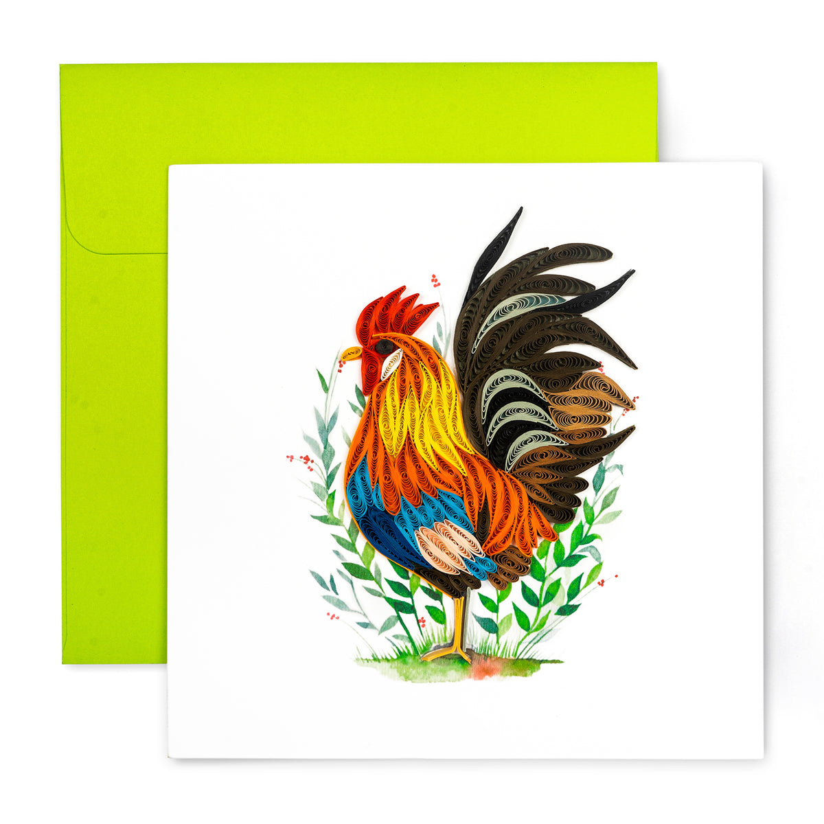 Rooster (Colorful), Handmade Quilling Greeting Card