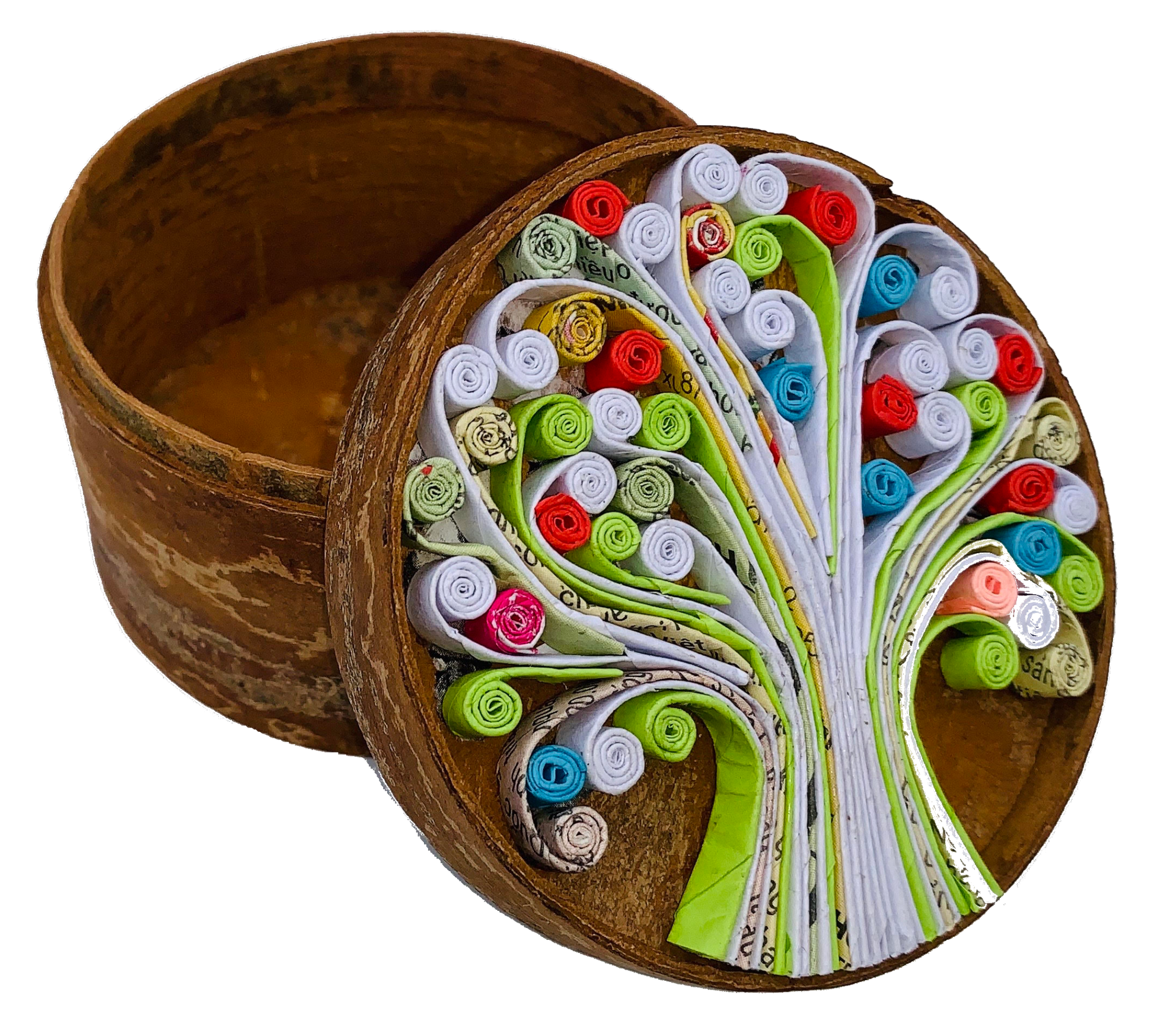 Tree of Life Box, Handmade Cinnamon and Recycled Quilling Paper Decor
