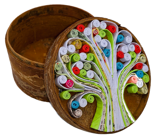 Tree of Life Box, Handmade Cinnamon and Recycled Quilling Paper Decor