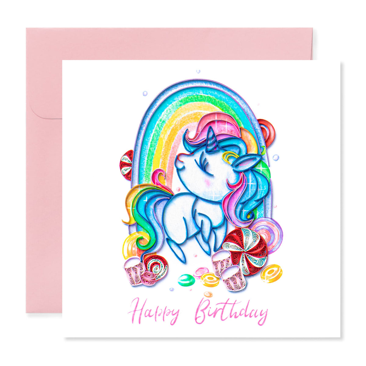 Unicorn, Handmade Quilling Birthday Card