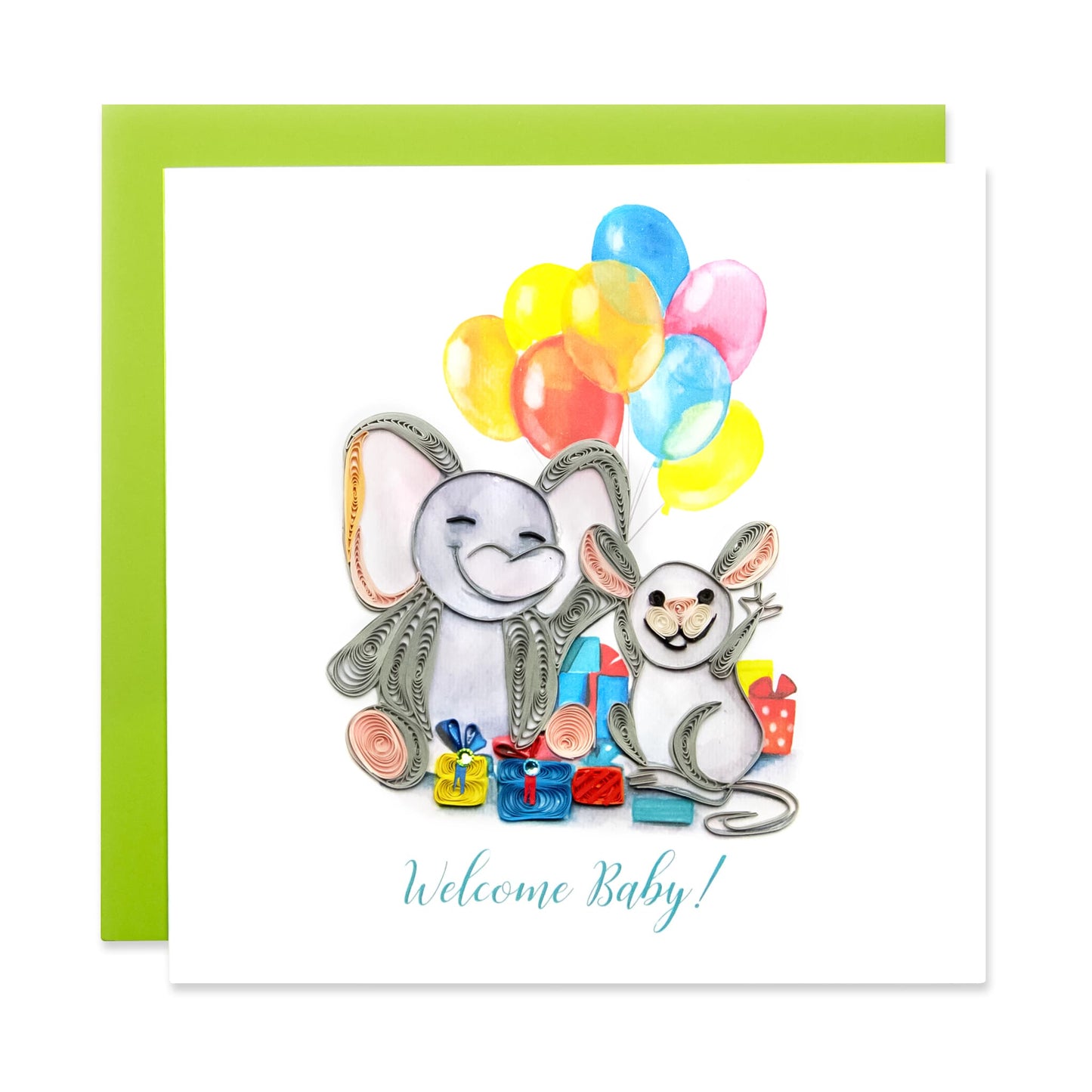 Welcome Baby (Elephant), Handmade Quilling Greeting Card