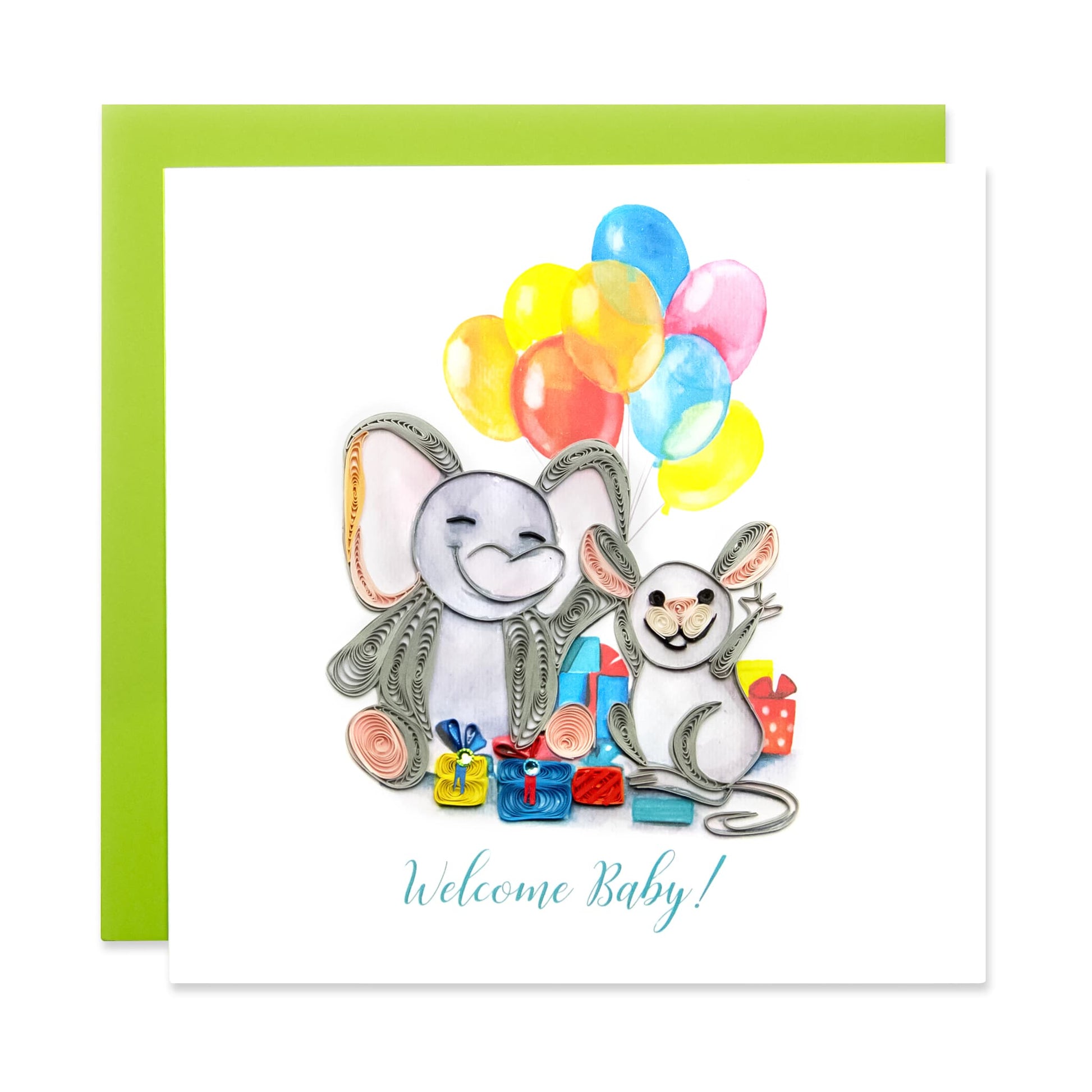 Welcome Baby (Elephant), Handmade Quilling Greeting Card