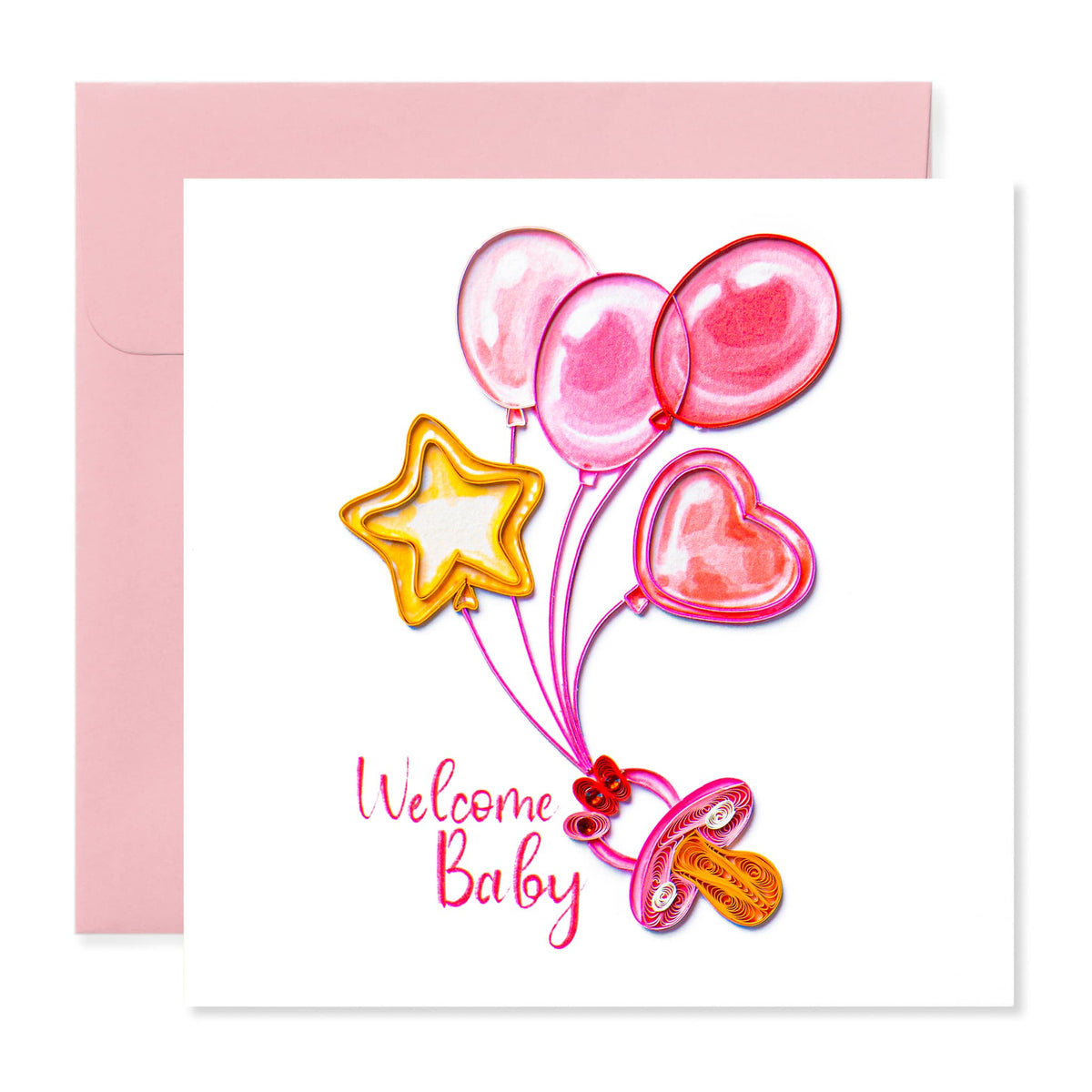 Welcome Baby Girl, Handmade Quilling Paper Greeting Card