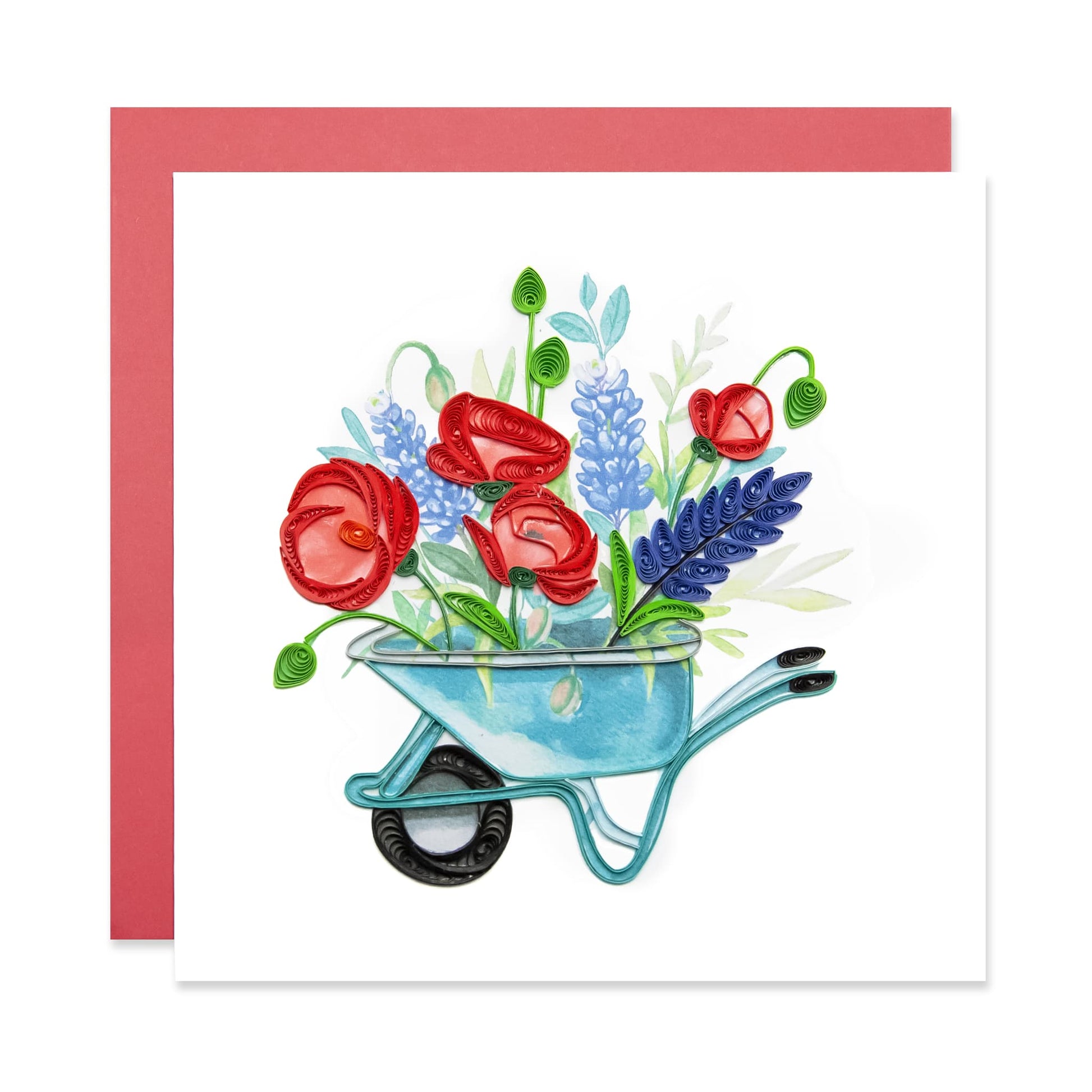 Wheelborrow with Flowers, Handmade Quilling Paper Greeting Card