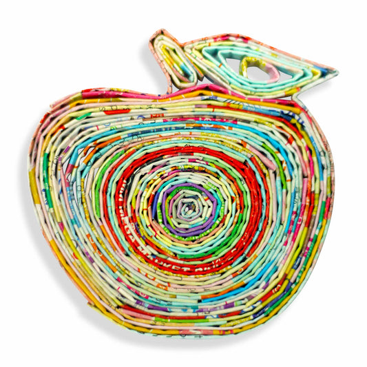 A colorful paper quilling ornament of an apple