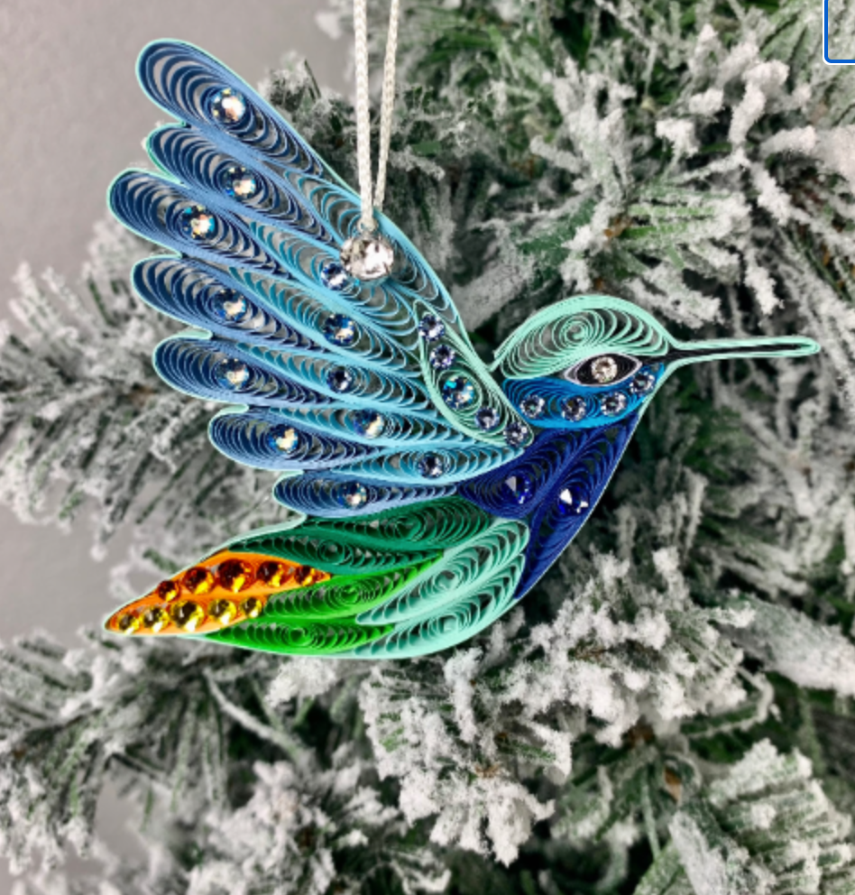 Hummingbird (with Genuine Crystals), Handmade Quilling Paper Ornament