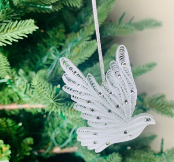 Dove (White, with Genuine Austria Crystals), Handmade Quilling Paper Ornament