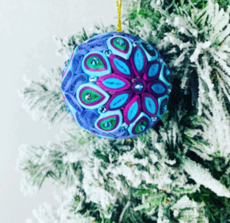 Quilling Ball (Purple, with Genuine Crystals), Handmade Paper Ornament